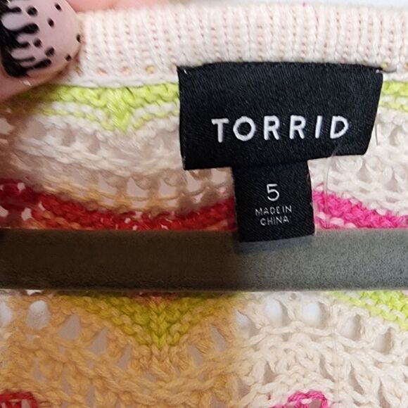 5X 28W Torrid Pink Crochet Sweater Flutter Sleeve Pointelle Pullover Open Knit - Picture 4 of 9